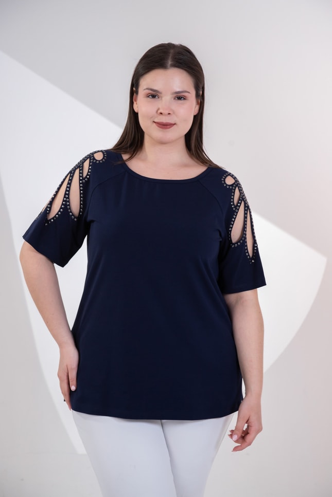 Büyük Beden 3330957 Omuz Drop Detaylı Bluz Lacivert