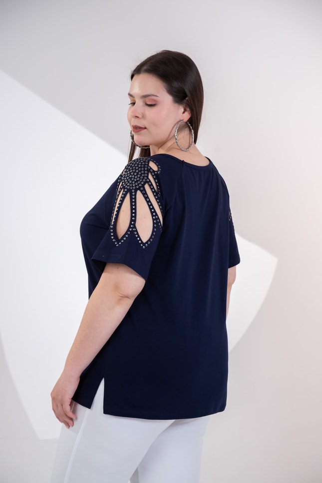 Büyük Beden 3330957 Omuz Drop Detaylı Bluz Lacivert