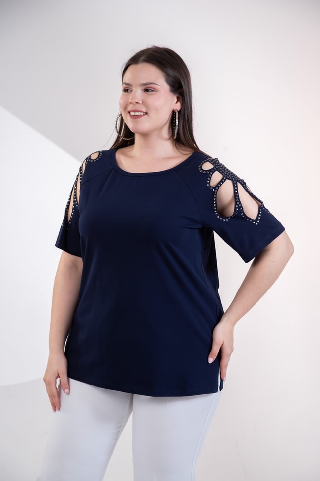 Büyük Beden 3330957 Omuz Drop Detaylı Bluz Lacivert
