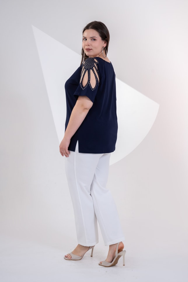 Büyük Beden 3330957 Omuz Drop Detaylı Bluz Lacivert