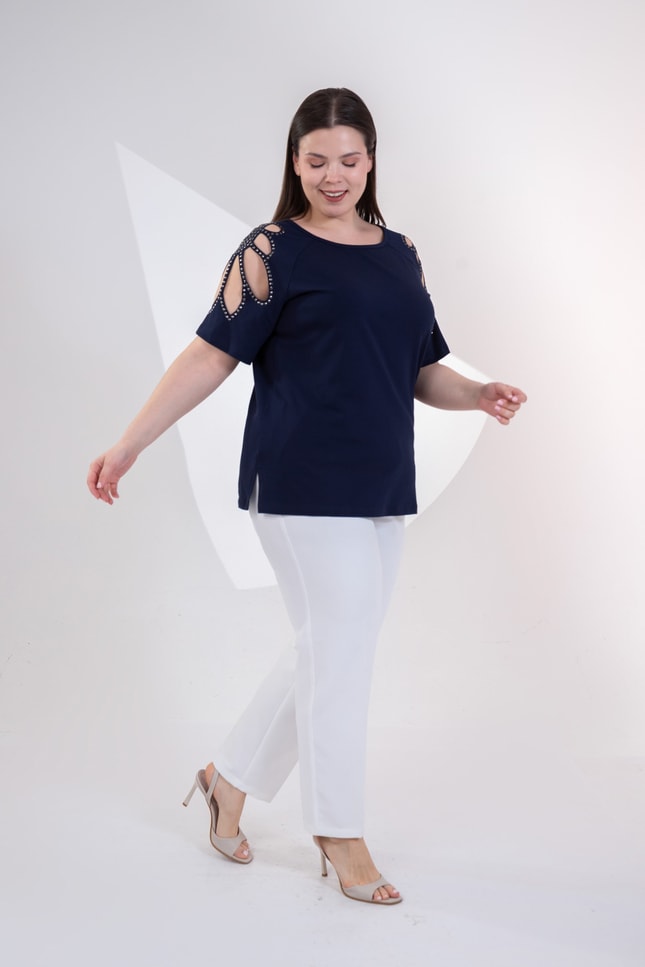 Büyük Beden 3330957 Omuz Drop Detaylı Bluz Lacivert