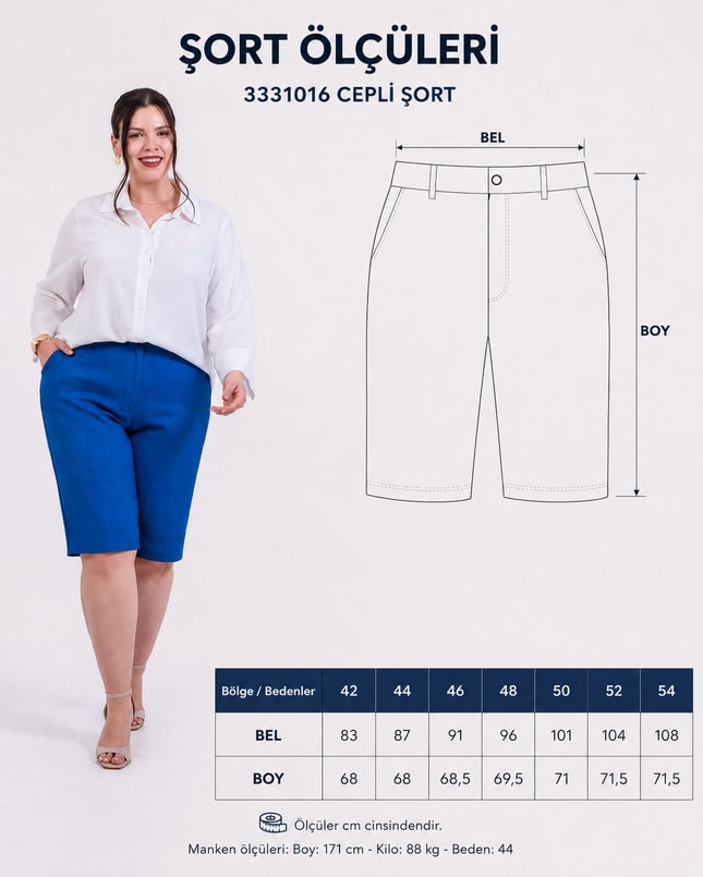 Büyük Beden 3331016 Cepli Şort  Indigo