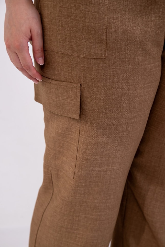 Büyük Beden 3331049 Yan Cepli Bağcıklı Pantolon Camel