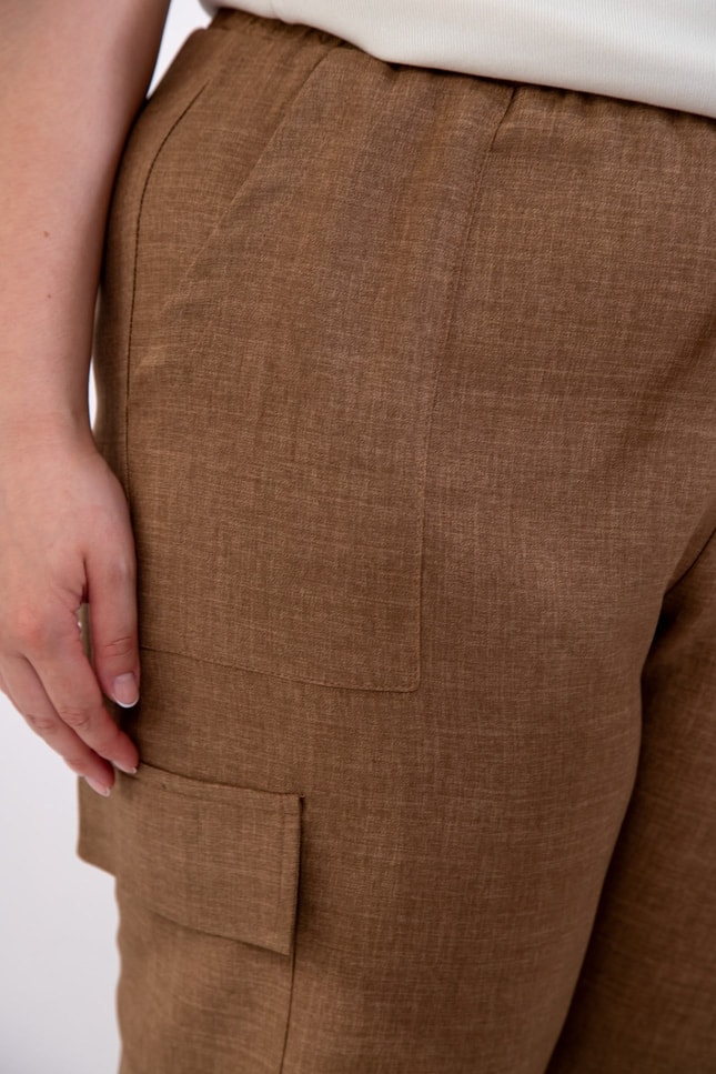 Büyük Beden 3331049 Yan Cepli Bağcıklı Pantolon Camel