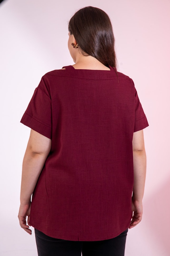 Büyük Beden 3331109 Yaka Askı Detaylı Bluz  Bordo