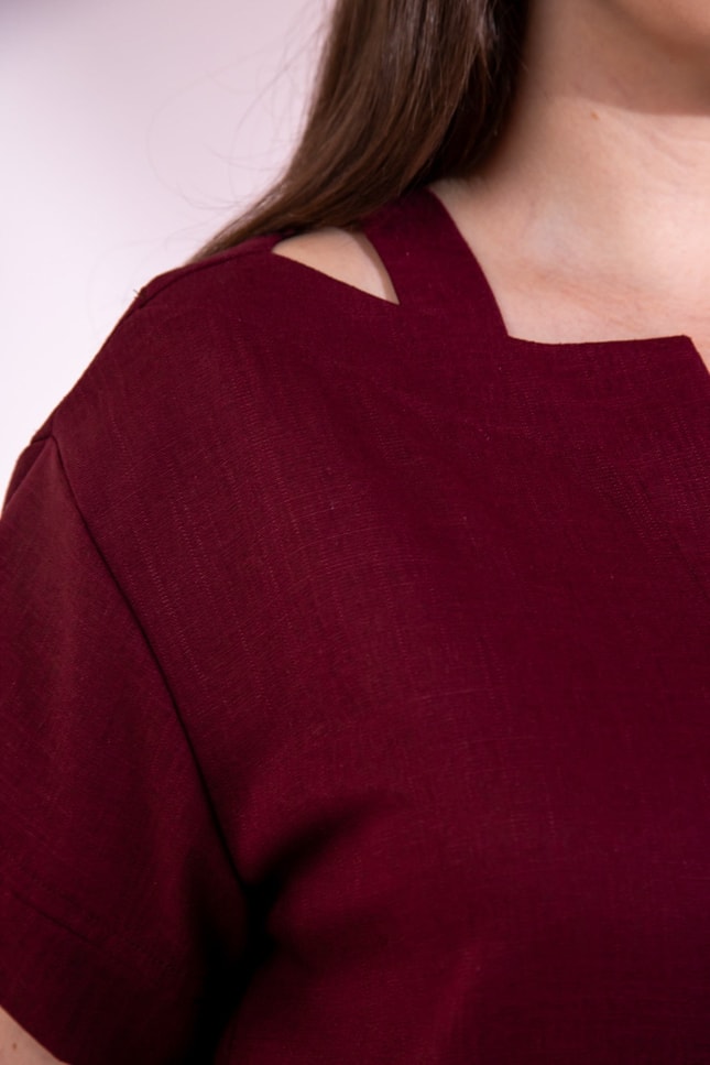 Büyük Beden 3331109 Yaka Askı Detaylı Bluz  Bordo