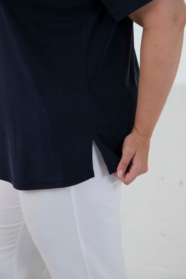Büyük Beden 3331127 Fermuar Detaylı Bluz Lacivert