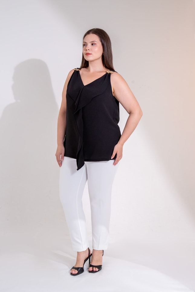 Büyük Beden 3331137 Omuzu Tokalı Bluz  Siyah