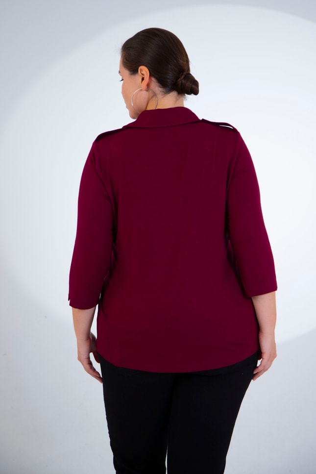 Büyük Beden 3331257 Apoletli Cepli Bluz Bordo