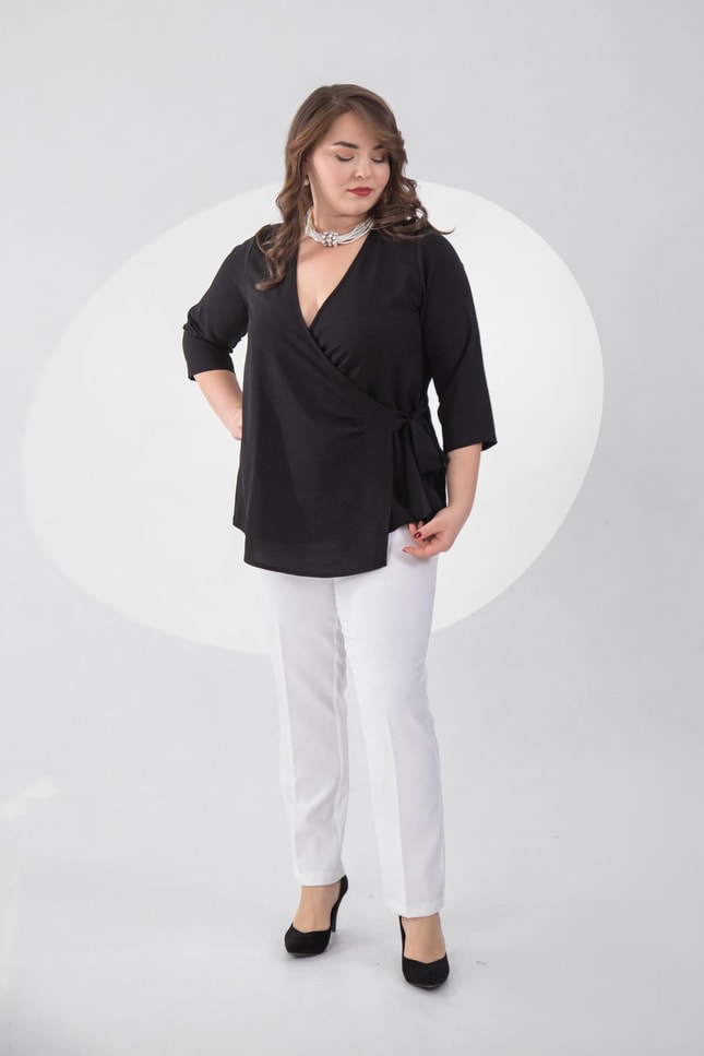 Büyük Beden 3333765  Bel Bağlamalı Bluz  Siyah