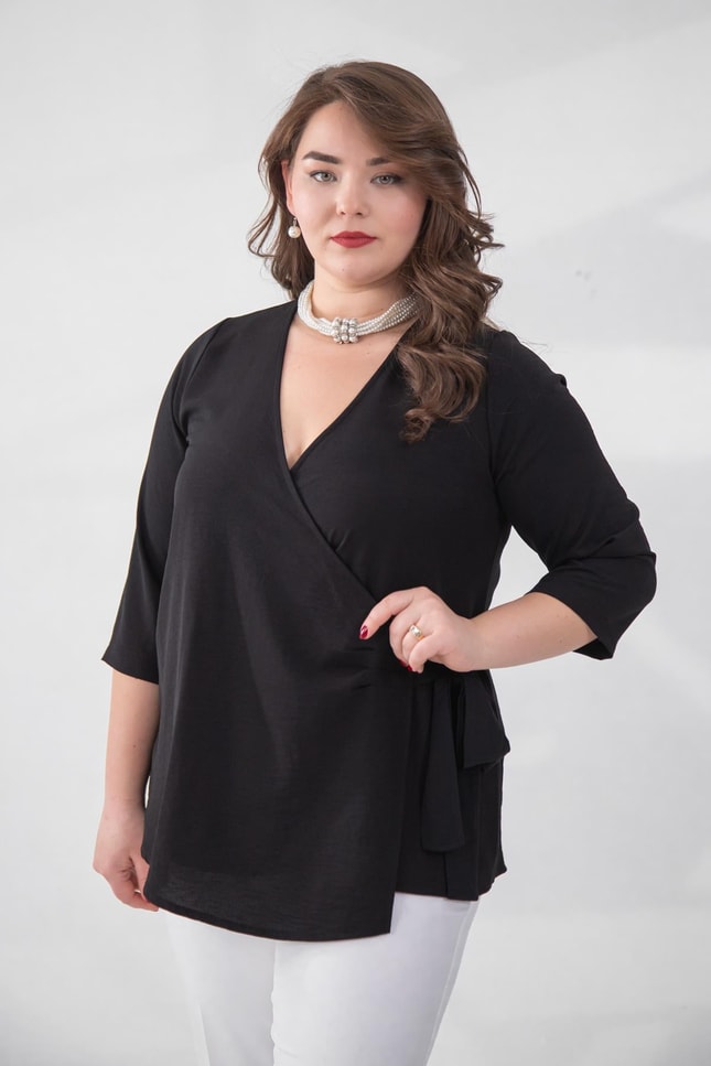 Büyük Beden 3333765  Bel Bağlamalı Bluz  Siyah