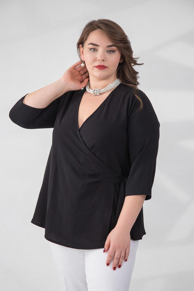 Büyük Beden 3333765  Bel Bağlamalı Bluz  Siyah