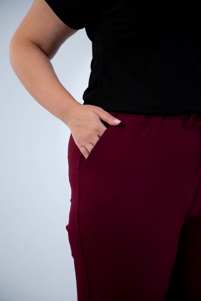 Büyük Beden 4010 Beli Bağcıklı Pantolon  Bordo