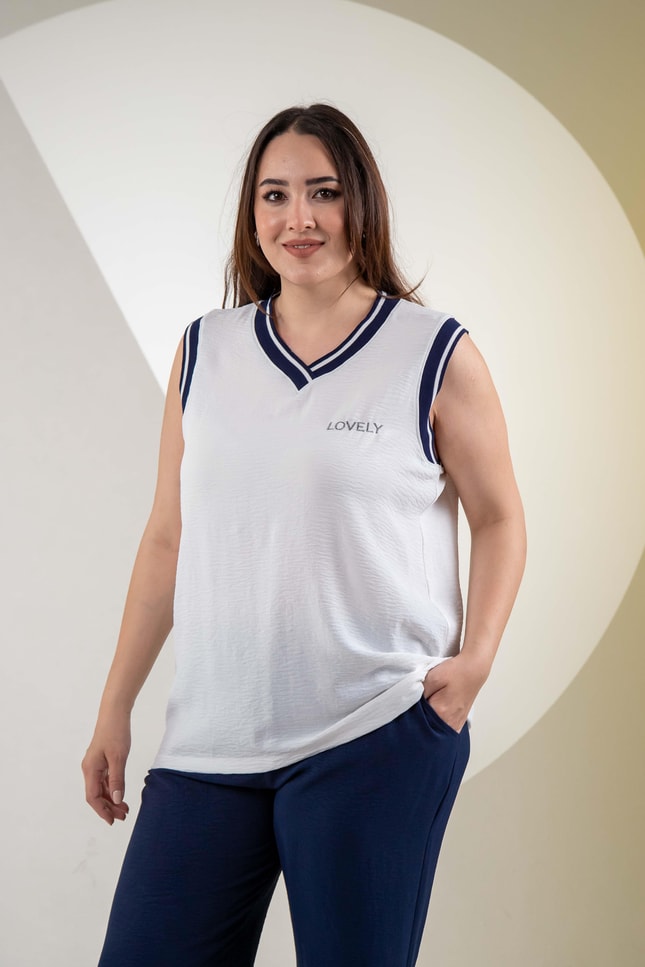 Büyük Beden 76318 Lovely Nakışlı 3'lü Takım Lacivert