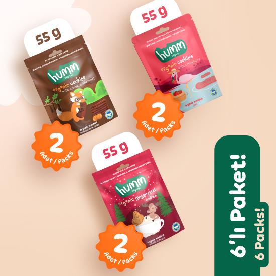Organik Vegan Zencefilli Keçiboynuzlu ve Çilekli Tatlı Kurabiyeler Atıştırmalık Paketi 6 adet (3 ç görseli.