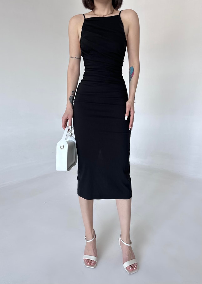 ALL BLACK SERİES BÜZGÜLLÜ ELBİSE 