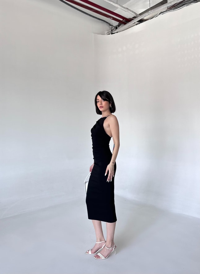 ALL BLACK SERİES BÜZGÜLLÜ ELBİSE 