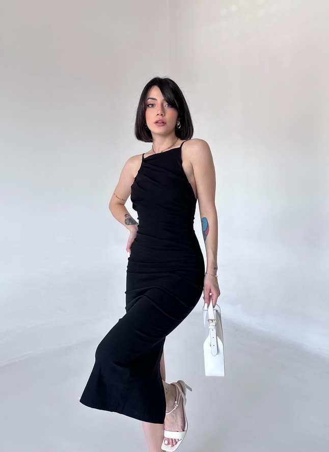 ALL BLACK SERİES BÜZGÜLLÜ ELBİSE 