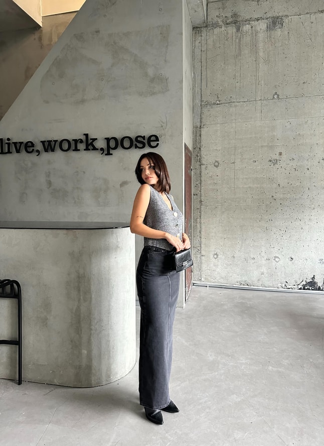 Antrasit Maxi Denim Etek