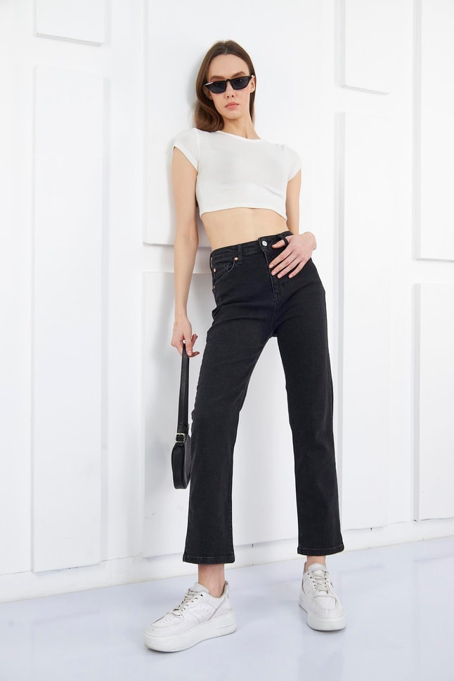 ANTRASİT YÜKSEK BEL BOYFIT JEAN 