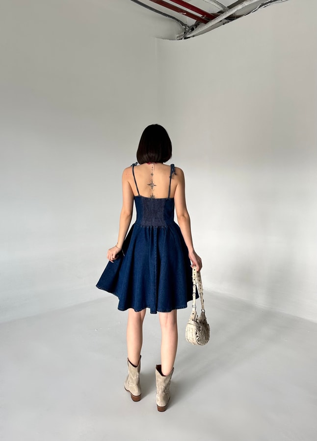 Askılı Denim Elbise 