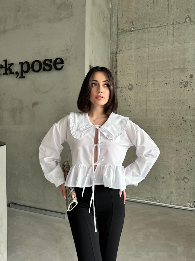Bebe Yaka Bağlama Detay Poplin Gömlek