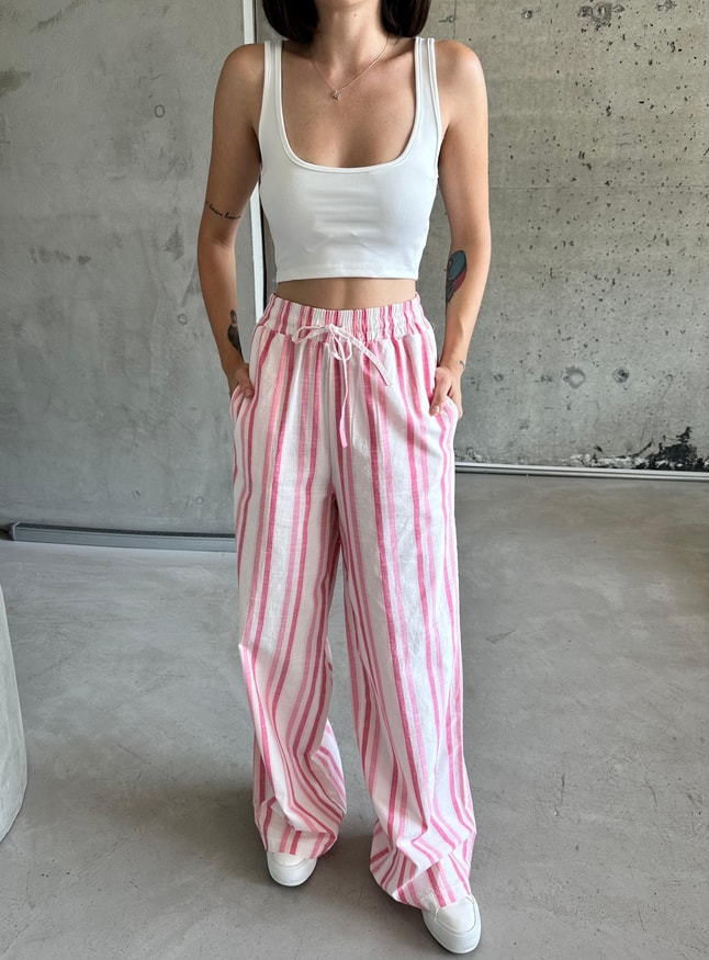 Çizgili Pembe Pantolon 