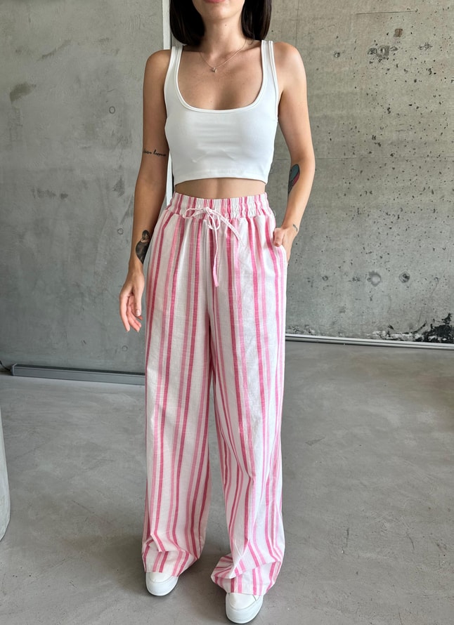 Çizgili Pembe Pantolon 