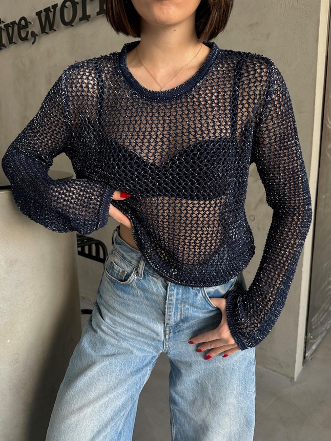 LACİVERT AJURLU TRİKO