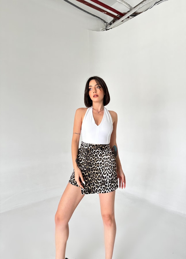 Leopar Denim Şort Etek
