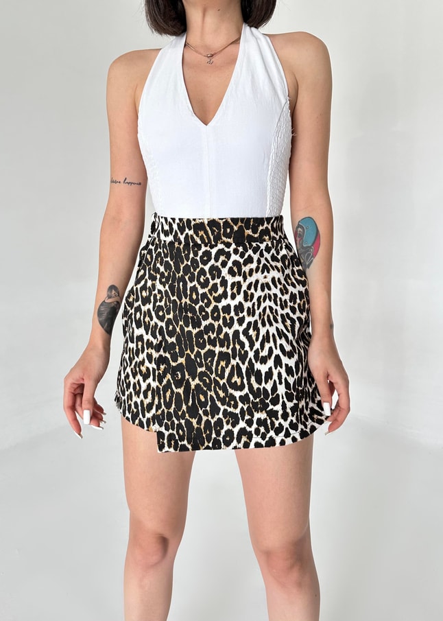 Leopar Denim Şort Etek