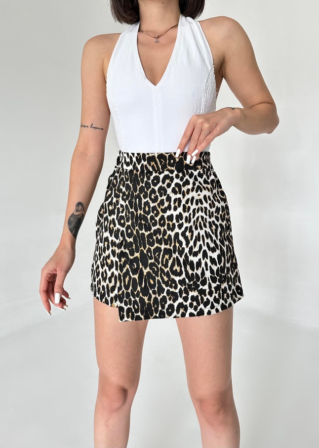 Leopar Denim Şort Etek
