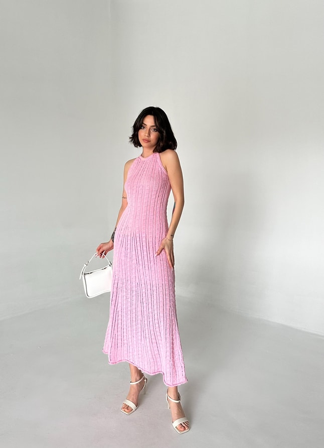 LİNDA PEMBE TRİKO ELBİSE