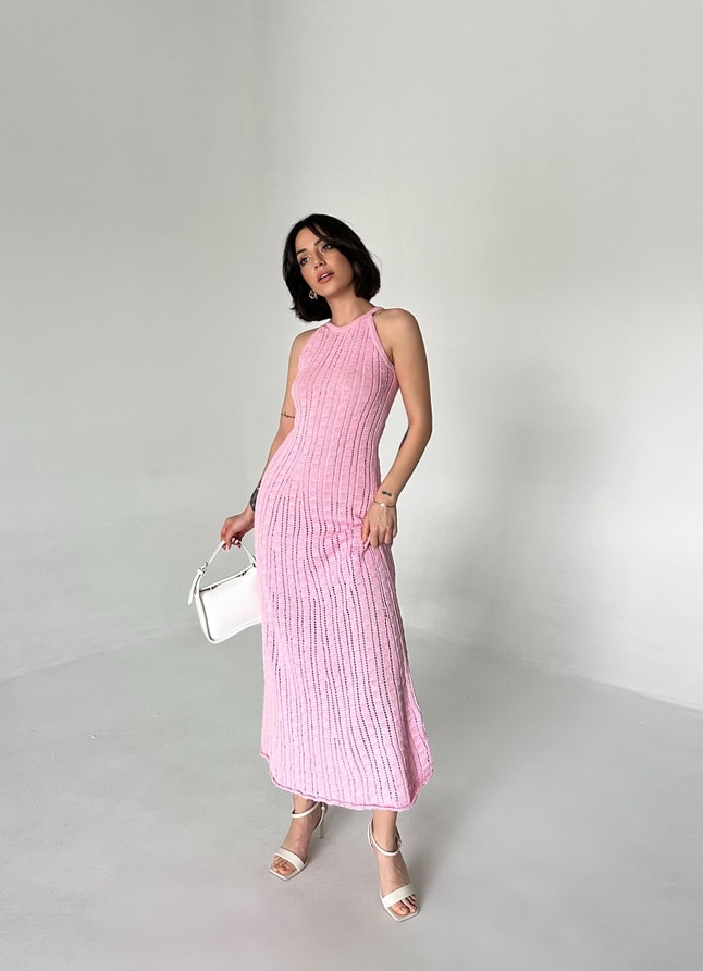 LİNDA PEMBE TRİKO ELBİSE