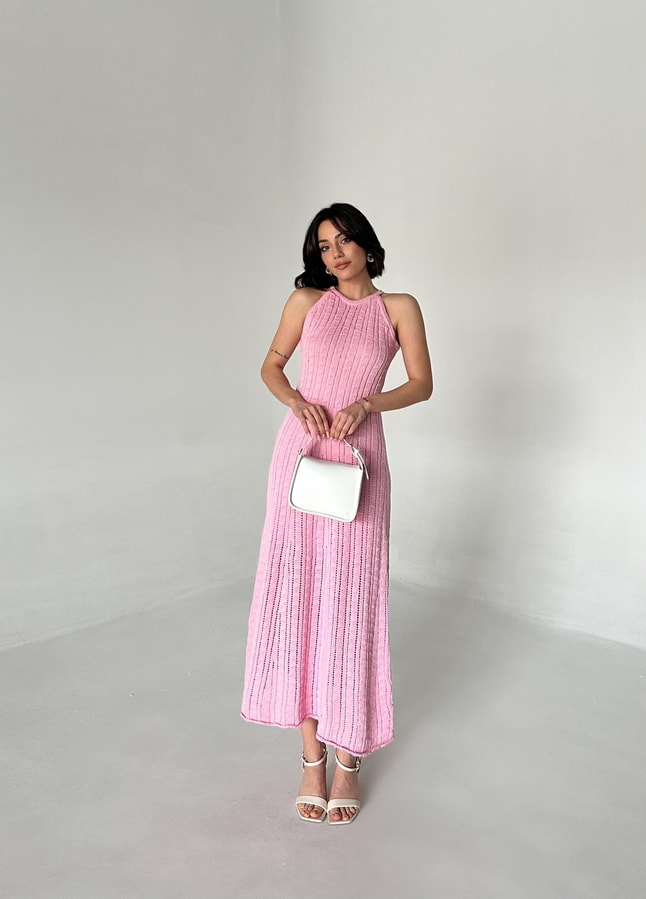 LİNDA PEMBE TRİKO ELBİSE