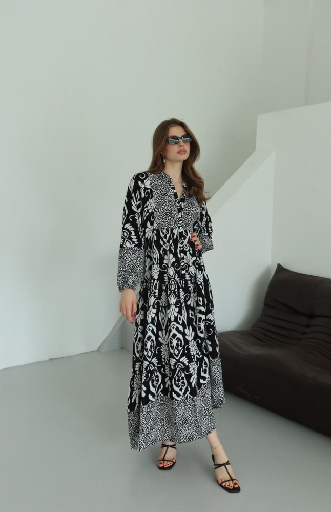 Martha Siyah Desen Elbise