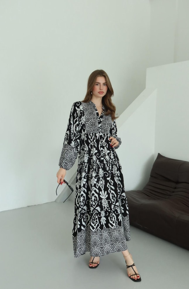Martha Siyah Desen Elbise