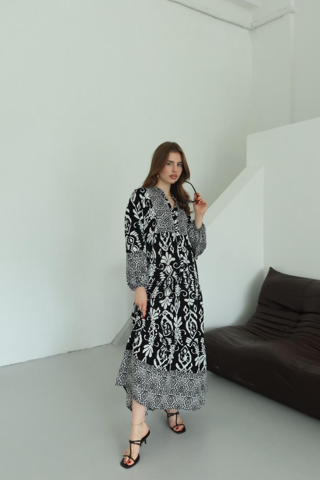 Martha Siyah Desen Elbise