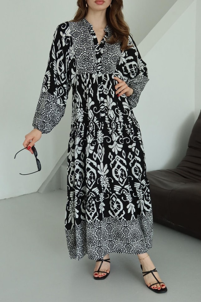 Martha Siyah Desen Elbise