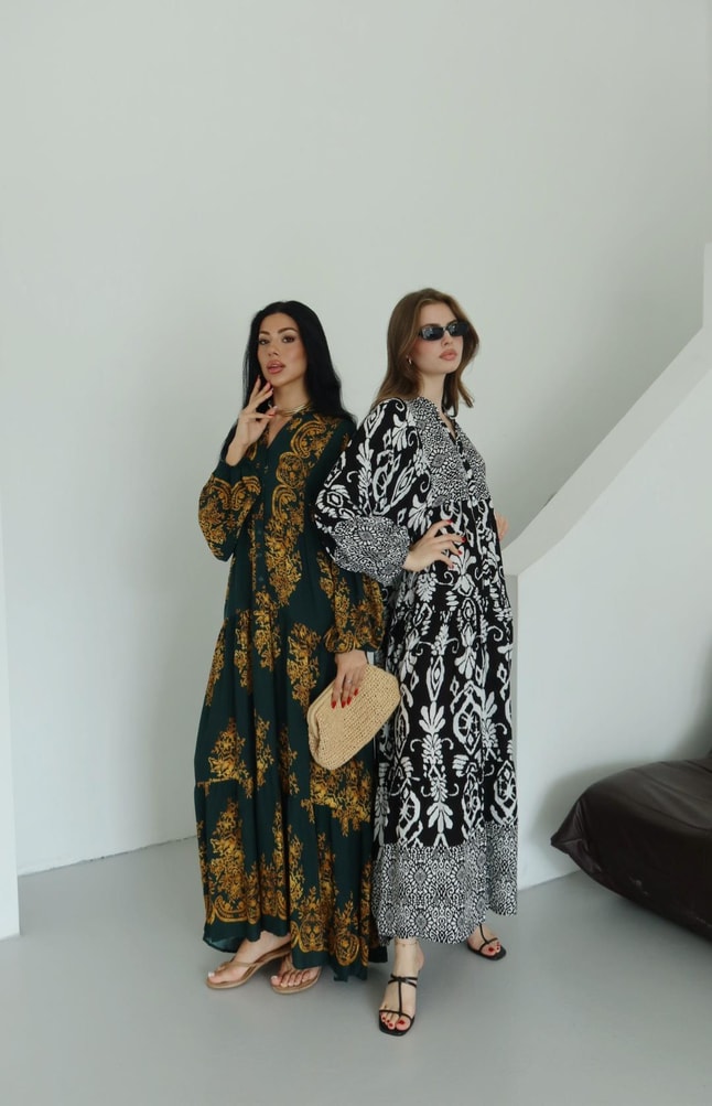 Martha Siyah Desen Elbise