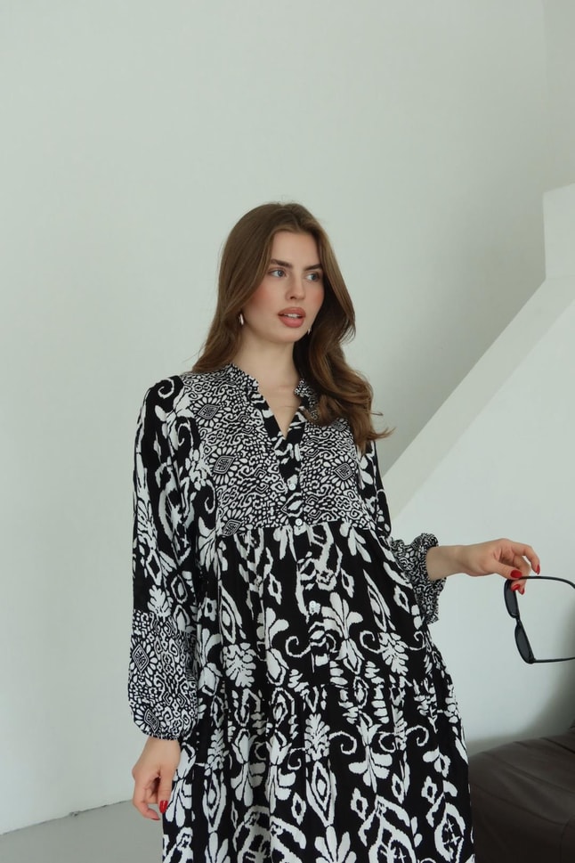 Martha Siyah Desen Elbise