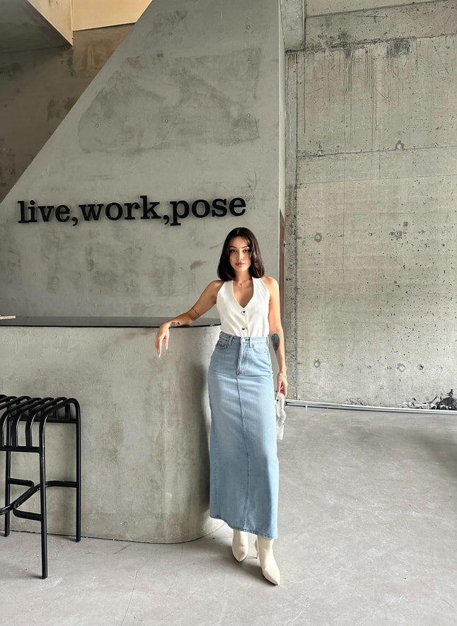 Maxi Denim Etek
