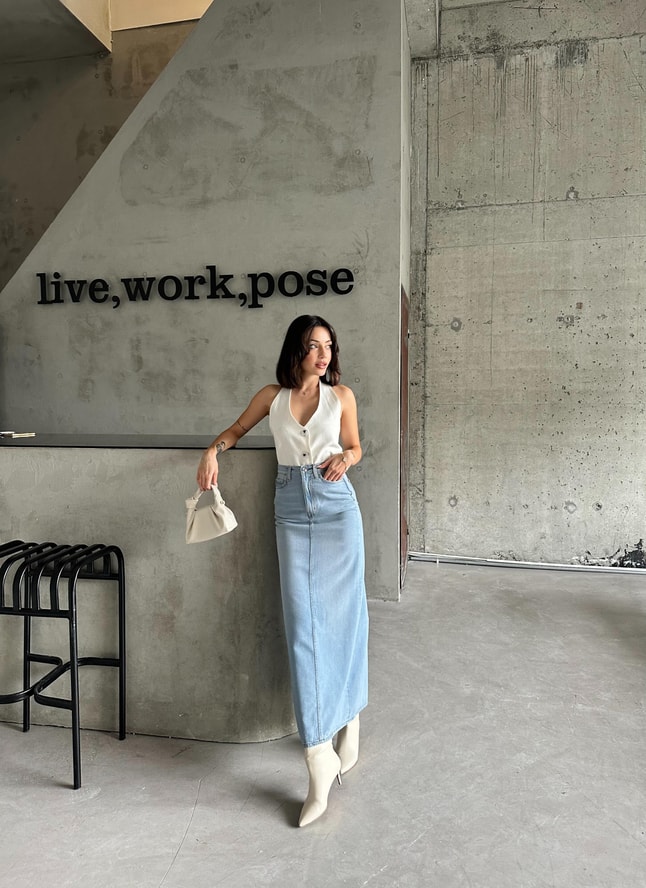 Maxi Denim Etek