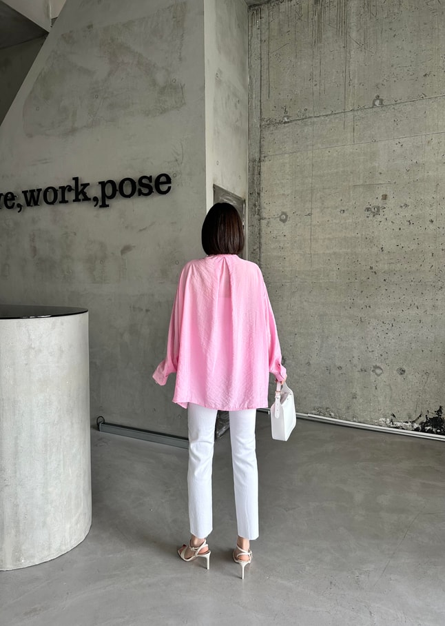 Pembe Oversize Tensel Gömlek