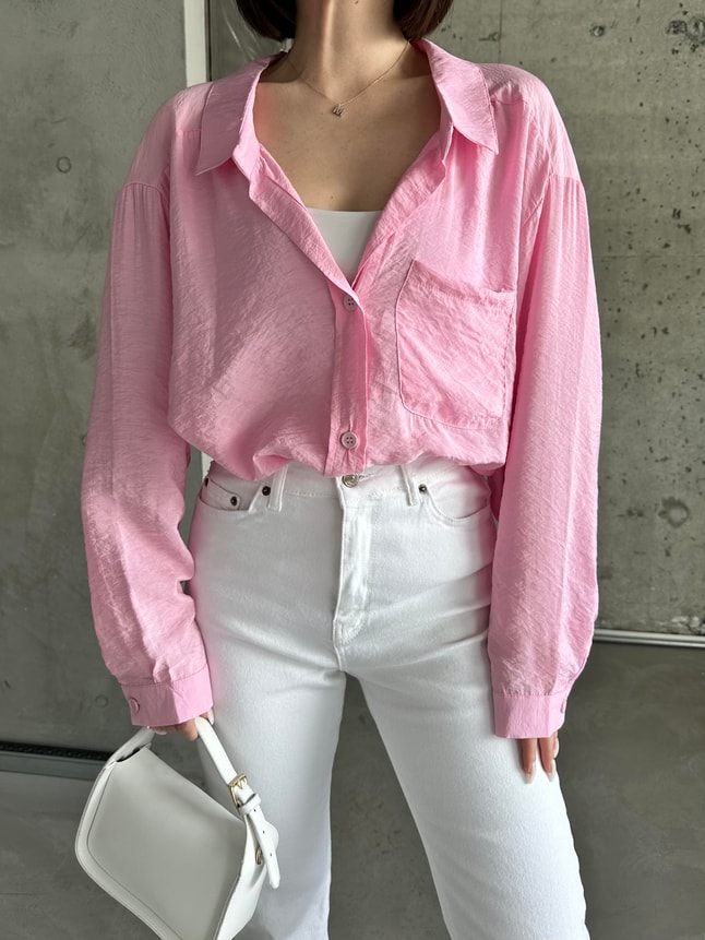 Pembe Oversize Tensel Gömlek