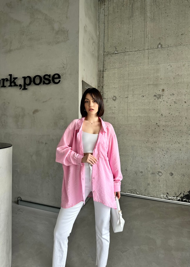 Pembe Oversize Tensel Gömlek