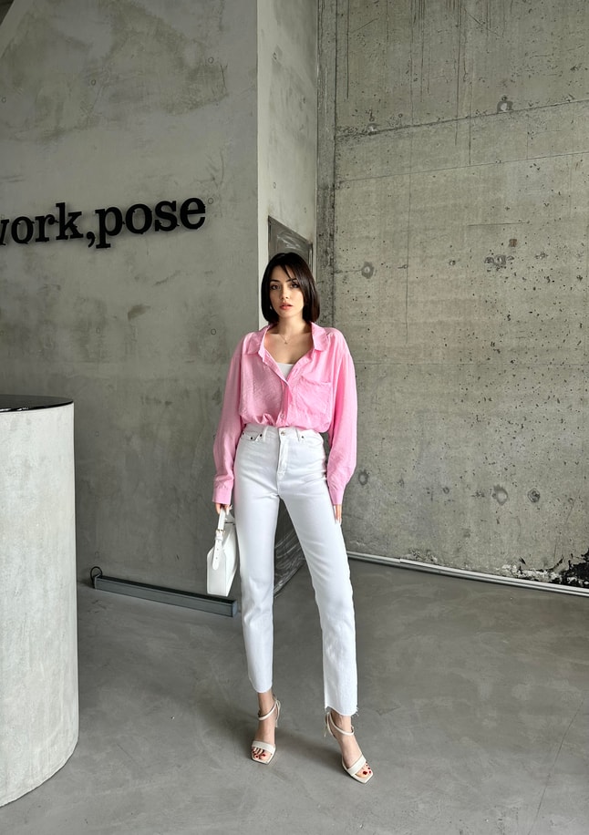 Pembe Oversize Tensel Gömlek