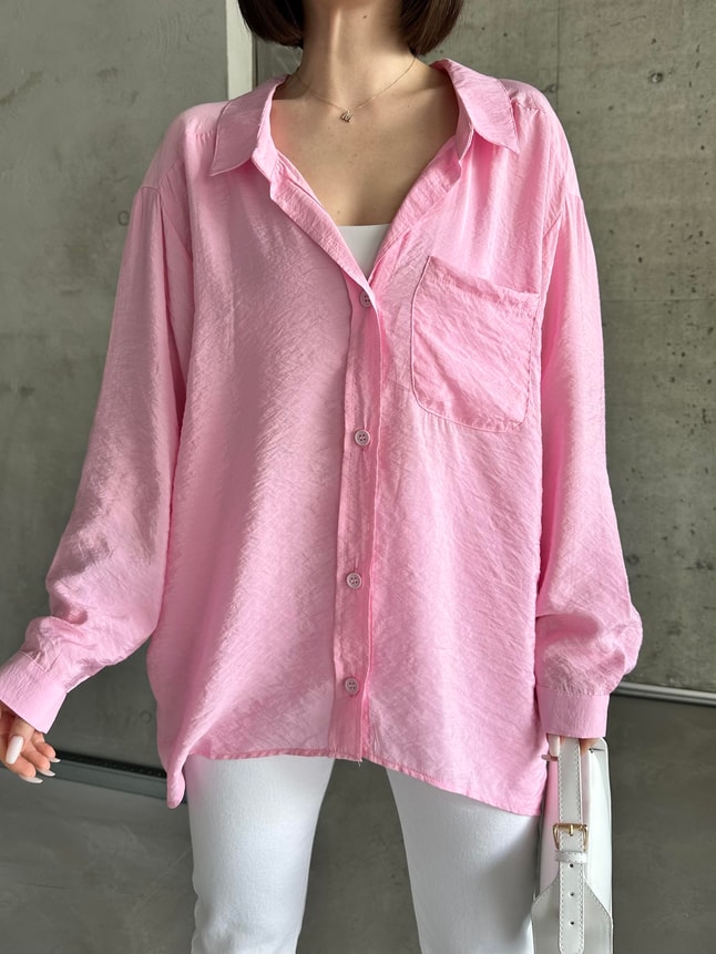 Pembe Oversize Tensel Gömlek