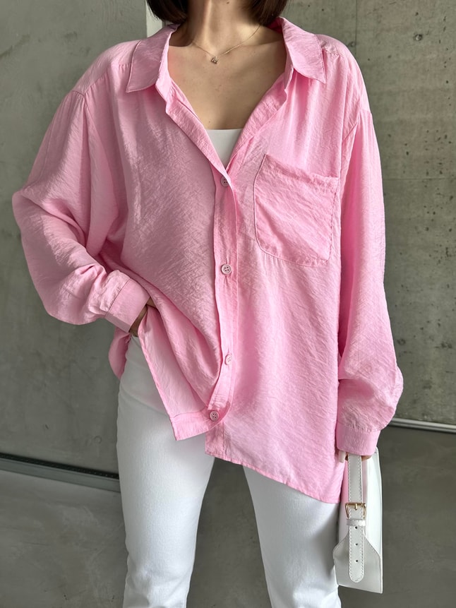 Pembe Oversize Tensel Gömlek