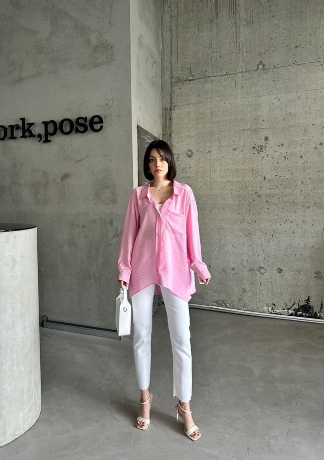 Pembe Oversize Tensel Gömlek
